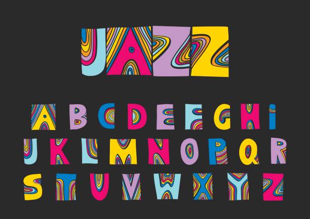 ilustrações de stock, clip art, desenhos animados e ícones de vector handwritten uppercase artistic colorful alphabet. - funk jazz