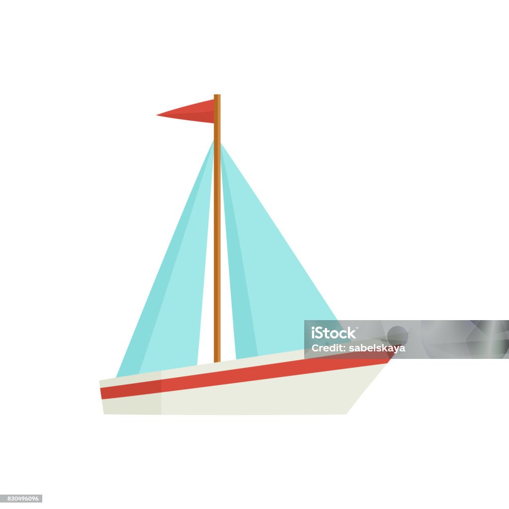 Platt tecknad liten segelfartyg, båt, segelbåt - Royaltyfri Segelbåt vektorgrafik