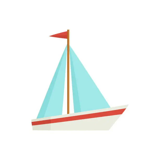 Vector illustration of Flat cartoon little sailing ship, boat, sailboat