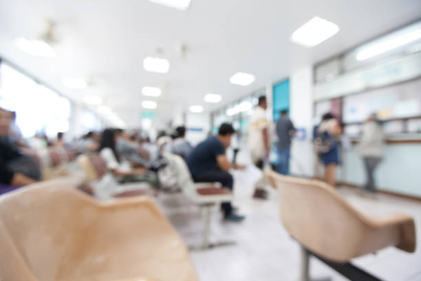 blurred background of patient waiting for see doctor in the hospital. - waiting imagens e fotografias de stock