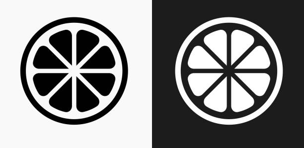 obst-symbol auf schwarz-weiß-vektor-hintergründe - slice of lemon stock-grafiken, -clipart, -cartoons und -symbole