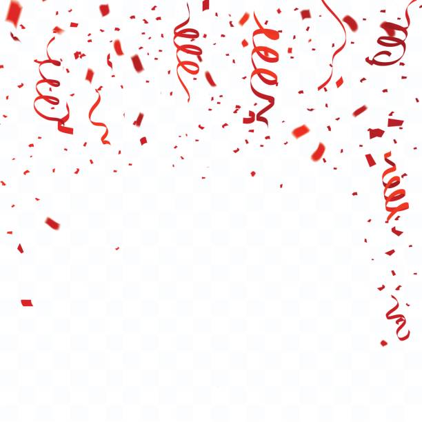 Celebration Background Template With Confetti And Red Ribbons