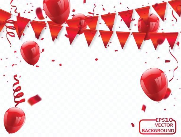 rot weiße luftballons, konfetti-konzept design 17 august happy independence day gruß hintergrund. feier-vektor-illustration. - confetti balloon white background isolated stock-grafiken, -clipart, -cartoons und -symbole