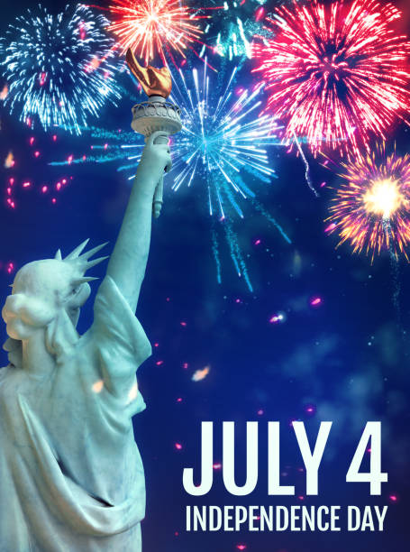 quatrième de juillet feu d’artifice poster - statue of liberty liberty statue firework display photos et images de collection