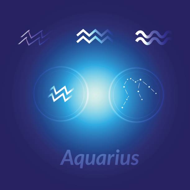 istock The Water-Bearer aquarius sing. Star constellation element. Age of aquarius constellation zodiac symbol on dark blue background. 830554726