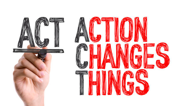 act - action changes things - plan of action imagens e fotografias de stock