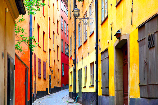 Perspective of old street in Stockholm, Sweden
