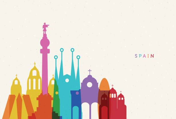 ilustraciones, imágenes clip art, dibujos animados e iconos de stock de españa  - barcelona