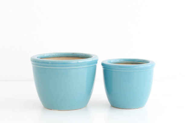 Light blue plant pots isolated on white background