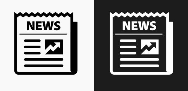 Newspaper Icon on Black and White Vector Backgrounds Newspaper Icon on Black and White Vector Backgrounds. This vector illustration includes two variations of the icon one in black on a light background on the left and another version in white on a dark background positioned on the right. The vector icon is simple yet elegant and can be used in a variety of ways including website or mobile application icon. This royalty free image is 100% vector based and all design elements can be scaled to any size. black background shape white paper stock illustrations