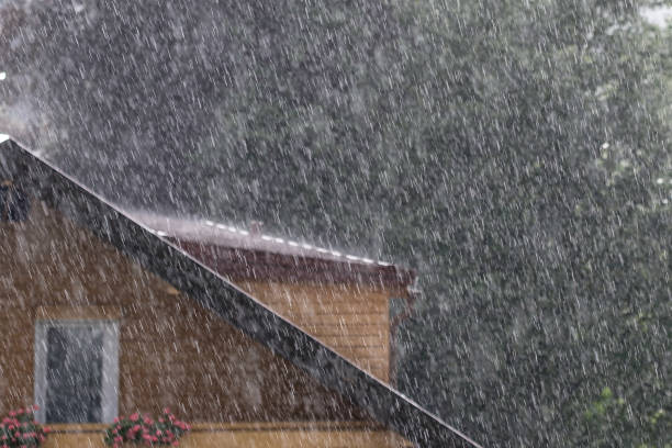 istock Downpour in summer with house and tree 830590498