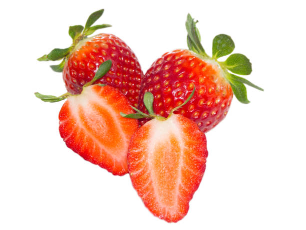 istock Fresh red strawberries on white isolated background 830594204