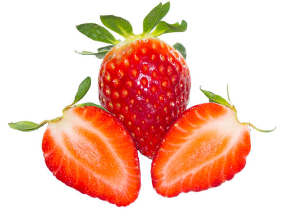 istock Fresh red strawberries on white isolated background 830594214