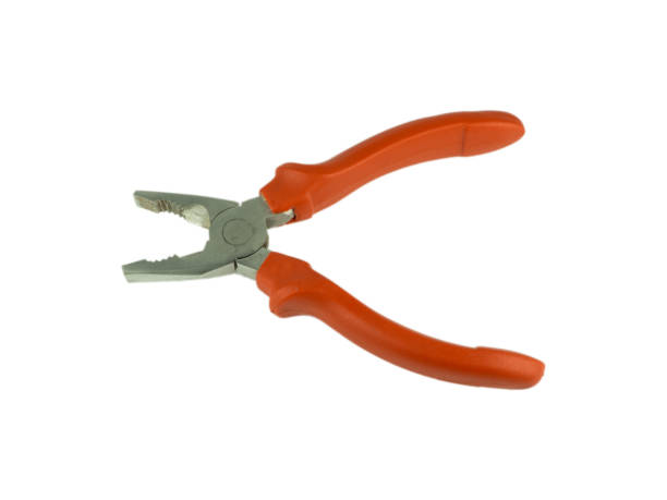 istock Open metal pliers with red plastic handle on white isolated background 830594898