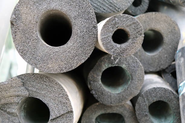 Air duct foam,  grey color of Long round rods. stock photo