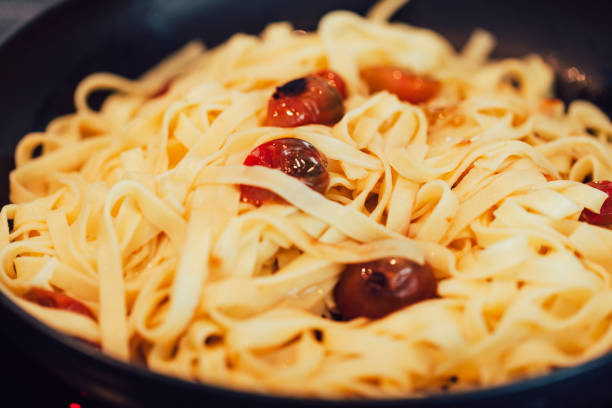 Delicious tagliatelle pasta in a cast iron skillet