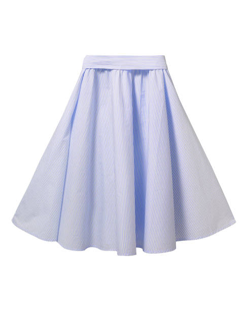 istock Stripped light blue midi skirt with ribbon belt isolated on white 830721584