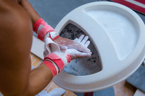 istock Chalk powder and hand grips 830727594