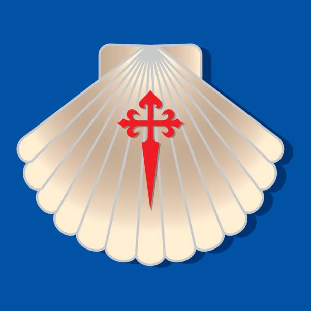 ilustrações, clipart, desenhos animados e ícones de guirlanda de peregrino do caminho de santiago símbolo - galicia pilgrimage pilgrim religion