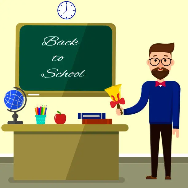 Vector illustration of Back to school background, vector illustration. Teacher in the classroom.