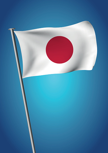 Japan flag waving on the sky. japanese flag vector illustration. Hinomaru. nisshoki. gradient mesh. EPS 10