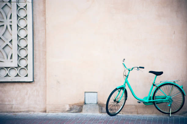 Blue bicycle in the street in Dubai