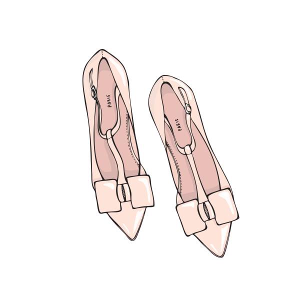 나비는 흰색 바탕에 핑크 신발 - shoe high heels tall women stock illustrations