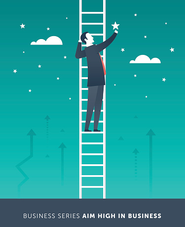 Vector Character Illustration. The businessman is climbing up to the stars.