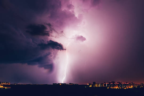 istock Lightning hits the house, Lightning storm over Voronezh city 830792446
