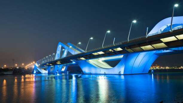 Sheikh Zayed Bridge at night, Abu Dhabi, UAE stock photo