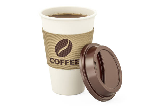 Disposable cup of coffee, 3D rendering isolated on white background