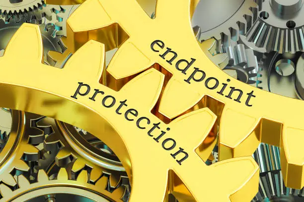 Photo of endpoint protection concept on the gearwheels, 3D rendering