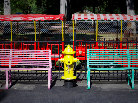 12 March 2024, Popular mechanical playground carrousel closed, Povoa de Lanhoso, Braga, Portugal.