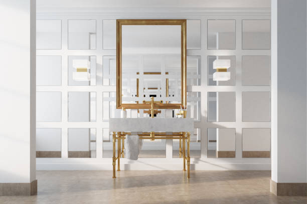 istock Luxury bathroom interior, glass wall 830840266