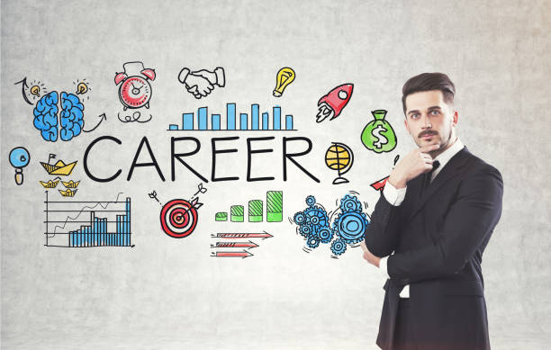 istock Pensive young businessman and career sketch 830841480