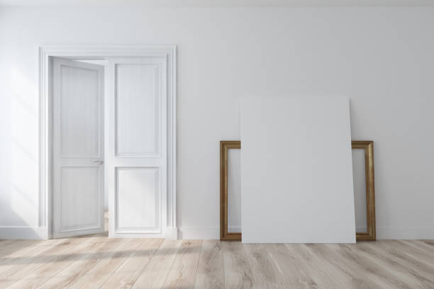 istock Empty white room with an open door, poster 830841774