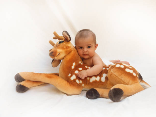 istock 4 months old baby boy playing with soft toy dear and chick 830859438