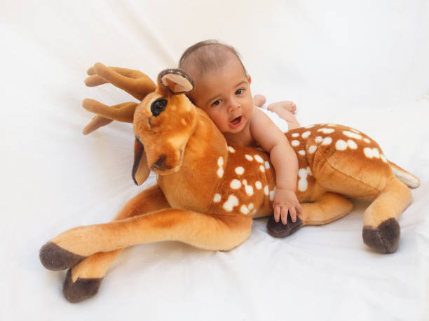 istock 4 months old baby boy playing with soft toy dear and chick 830861662