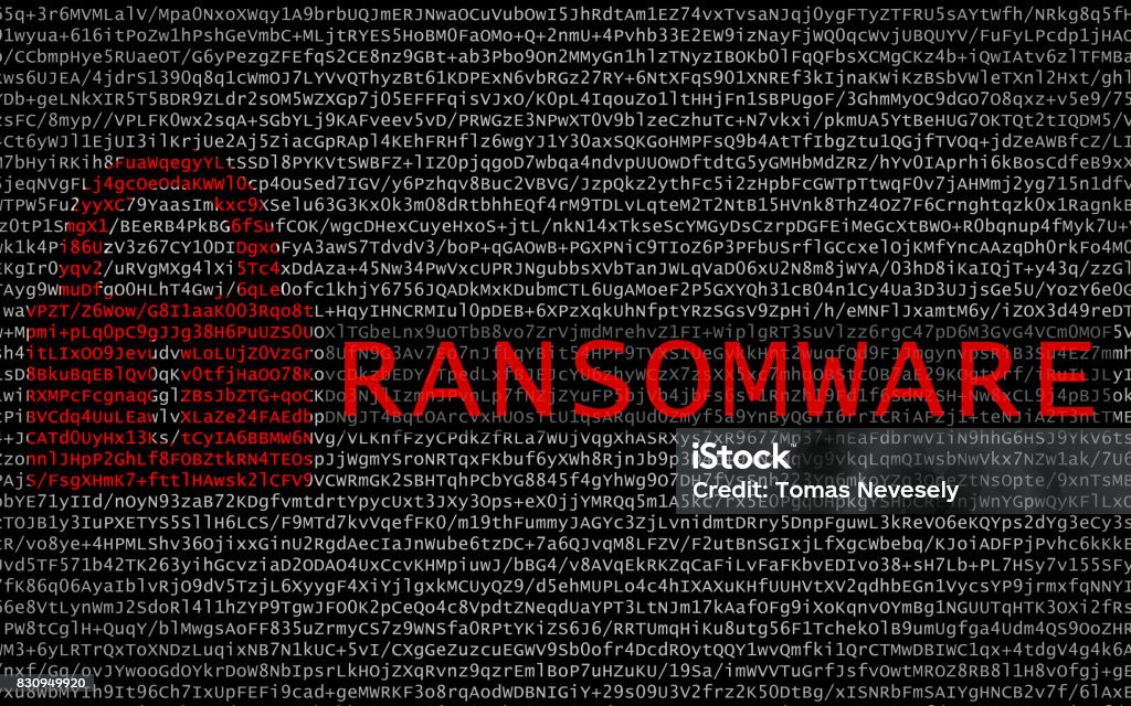 F Naf Rnsomware Text Ransomware Text With Red Lock Over Encrypted Text Cyber Crime Stock ...