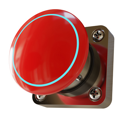 Big red push button, isolated on a white background