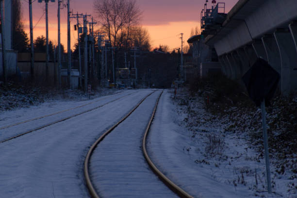 istock Empty rail in city while colorful sunset in winter 830988396