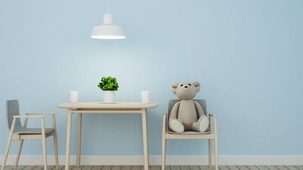 istock teddy bear on chair in kid room or restaurant  - 3D Rendering 830991944