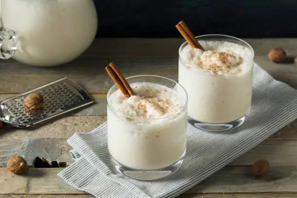 Homemade Frozen Bourbon Milk Punch with Cinnamon and Nutmeg