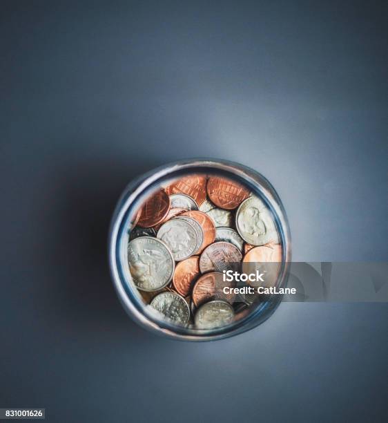 Savings Jar Filled With Cash Stock Photo - Download Image Now - Jar, Currency, Coin