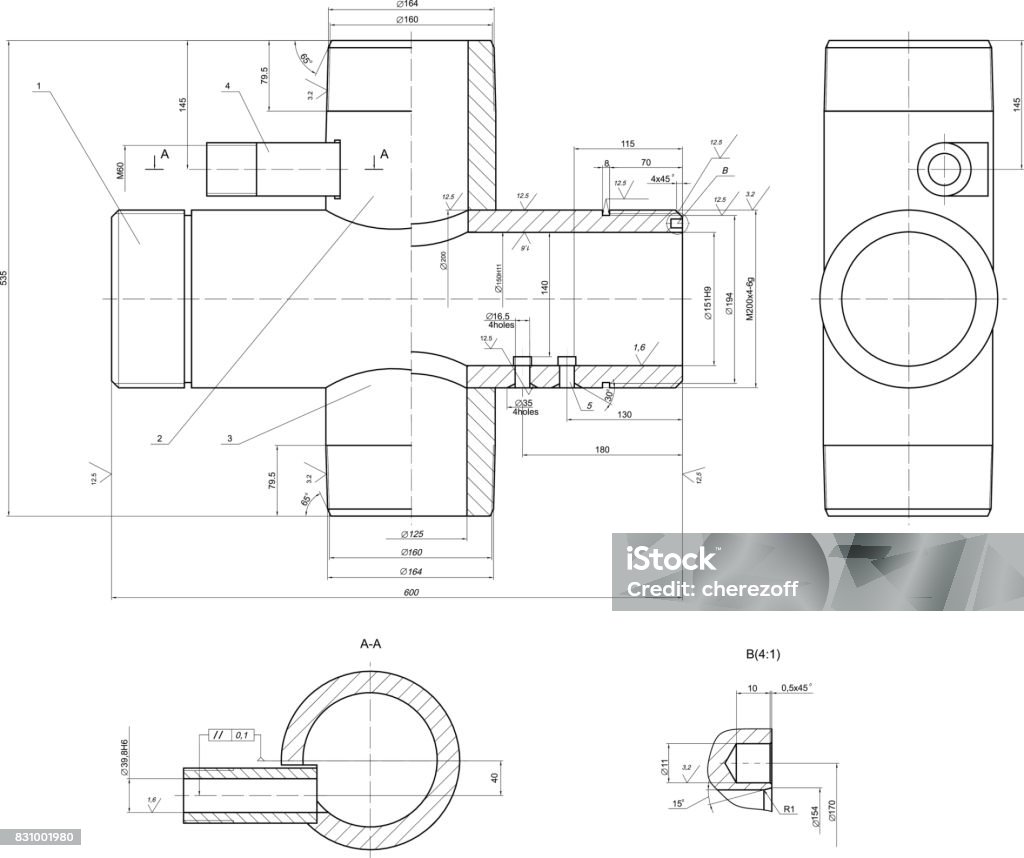 Cent Engineering Drawing Expanded Sketch Of Different Engineering Elements Stock Illustration ...
