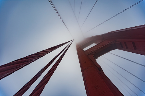 Looking upwards from the bottom span of the Golden Gate Bridge.