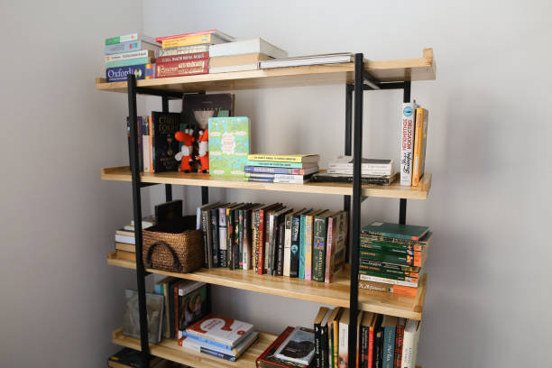 istock Bookcase in furnished office for work or leisure in spacious roo 831012416