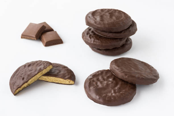 istock Round chocolate cookies on white background 831012892