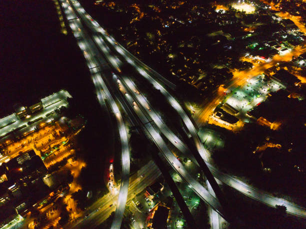 istock Aerial of Freeway at Night 831015868