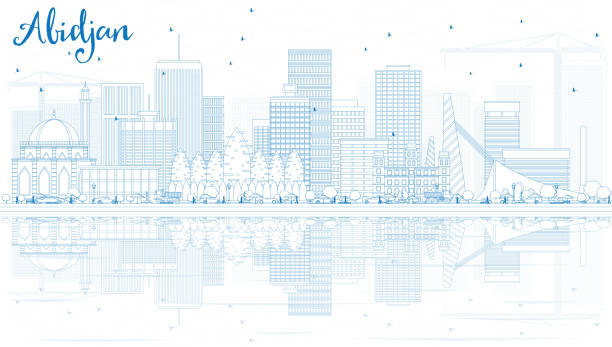 Outline Abidjan Skyline with Blue Buildings and Reflections. Outline Abidjan Skyline with Blue Buildings and Reflections. Vector Illustration. Business Travel and Tourism Concept with Modern Architecture. Image for Presentation Banner Placard and Web Site. business architecture blue people stock illustrations